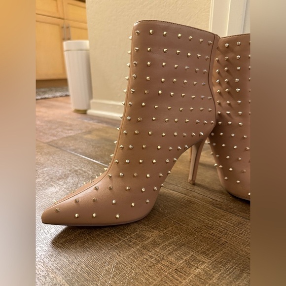 Shoes - Gold Studded Stiletto Ankle Boots, Tan Nude, Size 8.5 NWOT